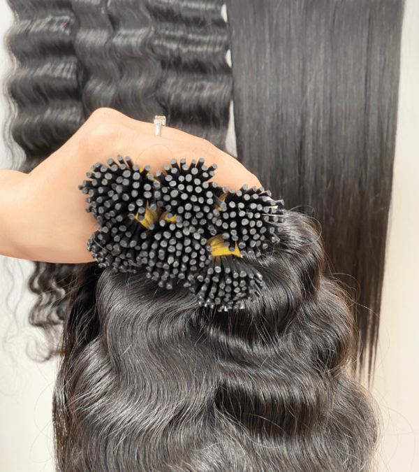 natural wavy i tip hair extensions natural black color 1