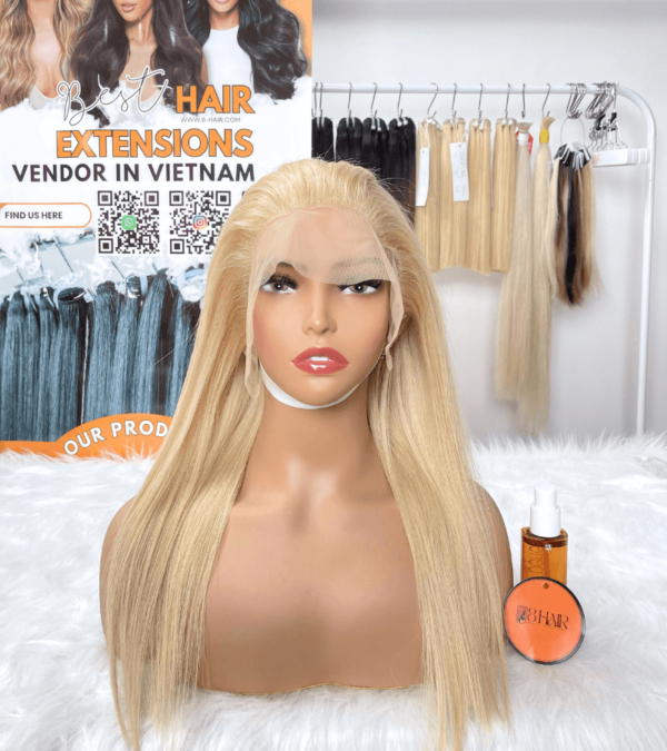 ready to ship cheap human hair lace frontal 13x4 inches wigs blonde color bone straight hair 1