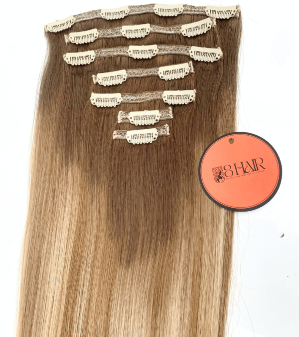 straight clip in hair extensions ash blonde mix platinum blonde ombre color 1 1