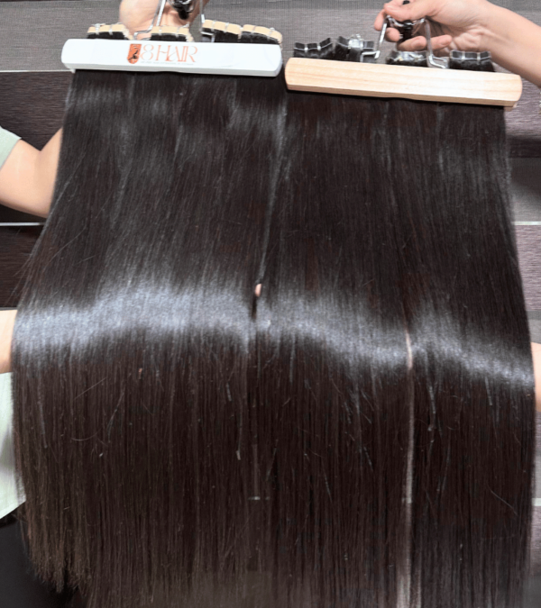 straight tape in hair extensions natural black color 1